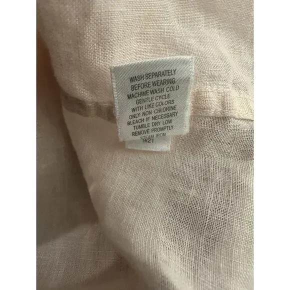 Garnet Hill Linen Button Up Pocket Shirt Light Pink Sheer Long Sleeve Size 12 - Picture 13 of 16